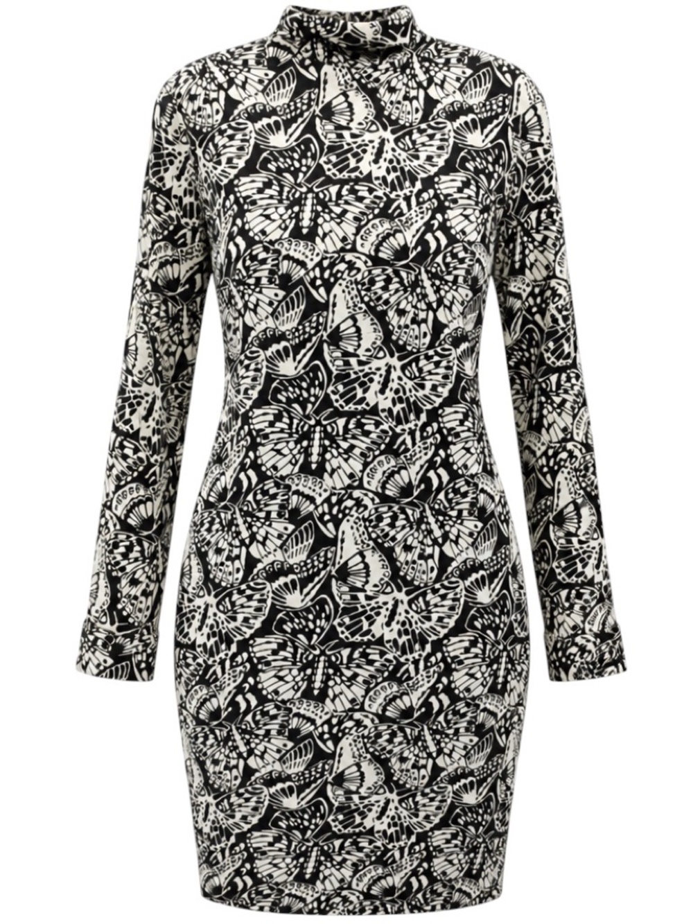 DRIES VAN NOTEN BLACK / WHITE BUTTERFLY PRINT MIDI DRESS